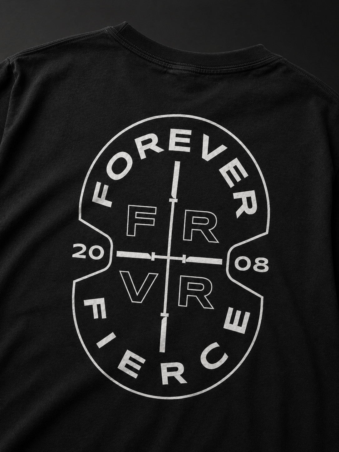 Design example: circular brand mark back print on black tee
